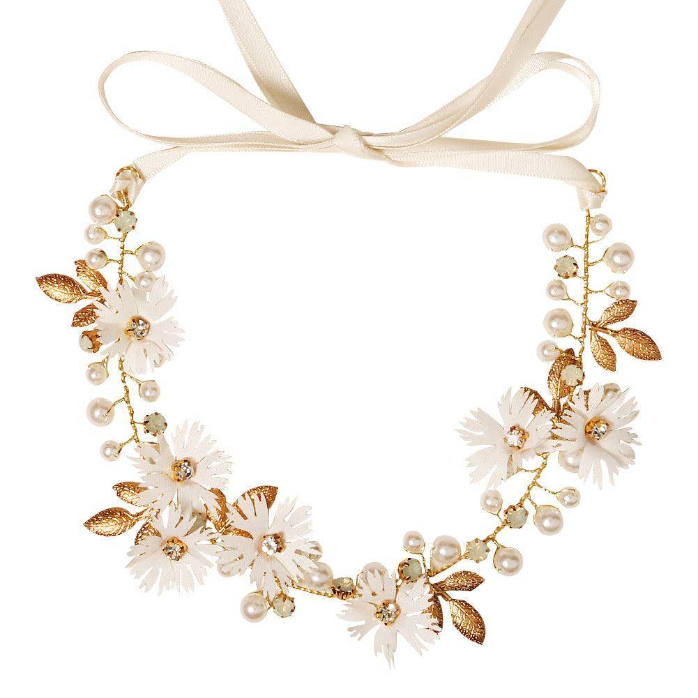 Bridal Headpieces Girls hair pieces Fabric flowers Pearl soft chain headpieces 650978170351 - COCOMELODY